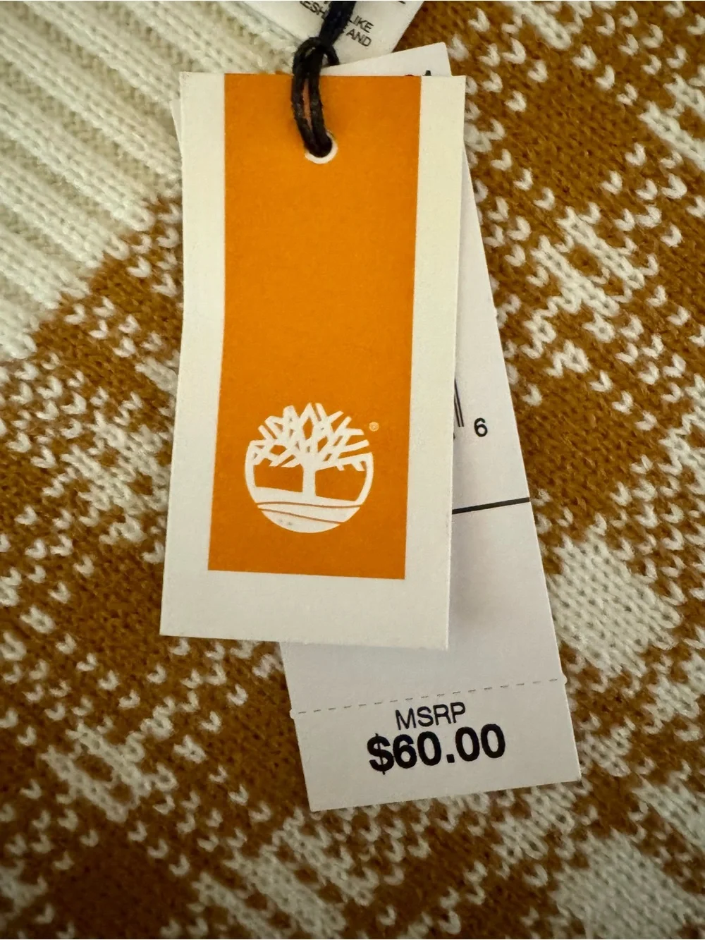 Timberland Plaid Knit Scarf Cream Camel NWT 63” Cozy Winter
